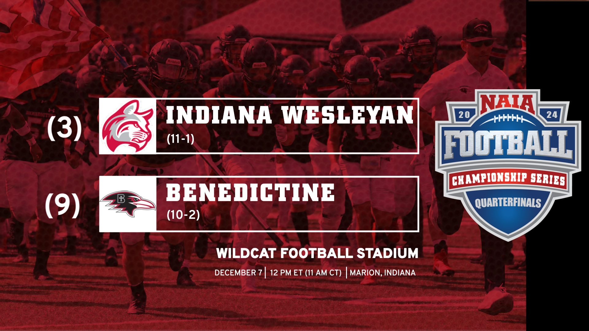 (9) Football headed to (3) Indiana Wesleyan for NAIA Quarterfinals on Dec. 7