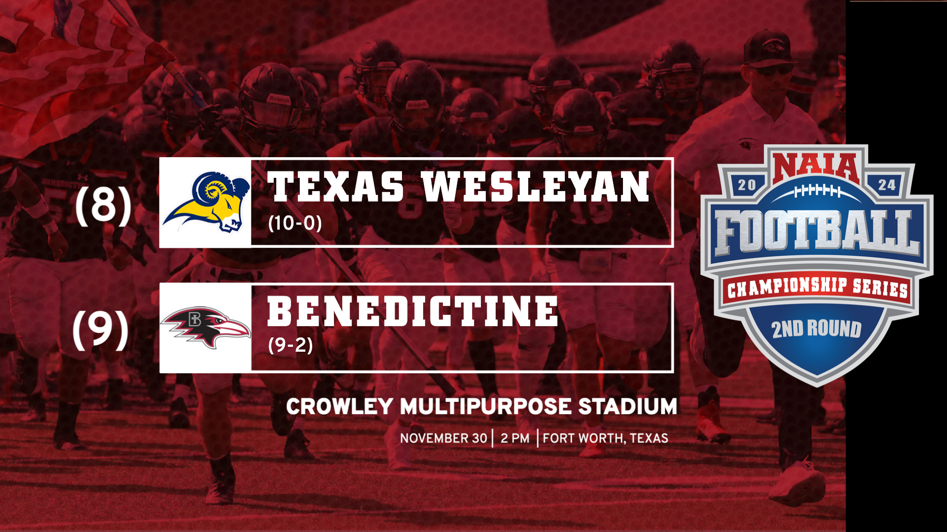 (9) Football draws (9) Texas Wesleyan for NAIA FCS Second Round pairing in Fort Worth